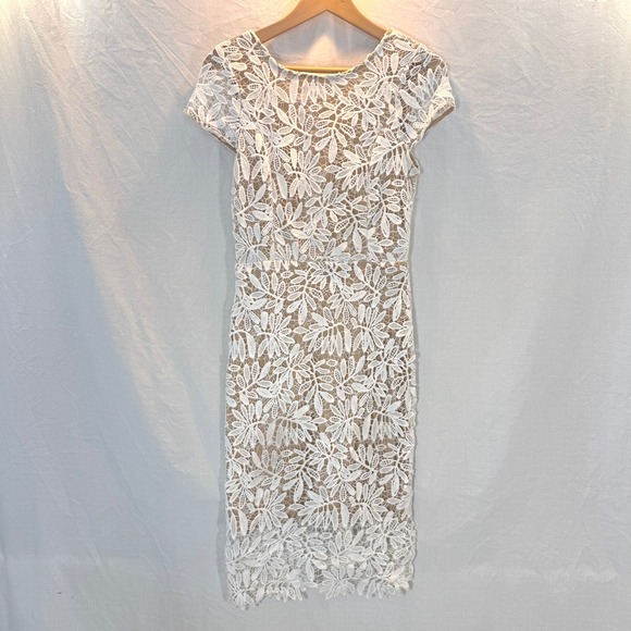 Lulus Dresses & Skirts - Lulus White Floral Crochet Lace Nude Lining Cap Sleeve Midi Dress Size Small